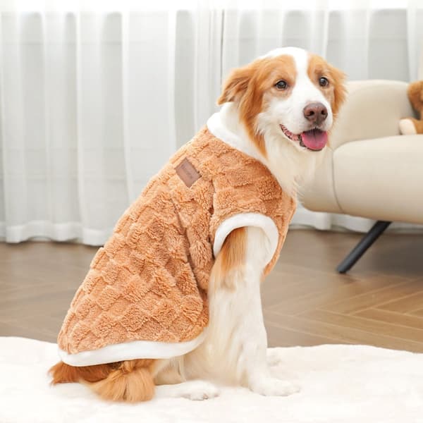 Hundevintertrøje, blød varm ternet vest, til katte og hunde, brun, 15-20 kg, bryst 71 cm, ryg 53 cm