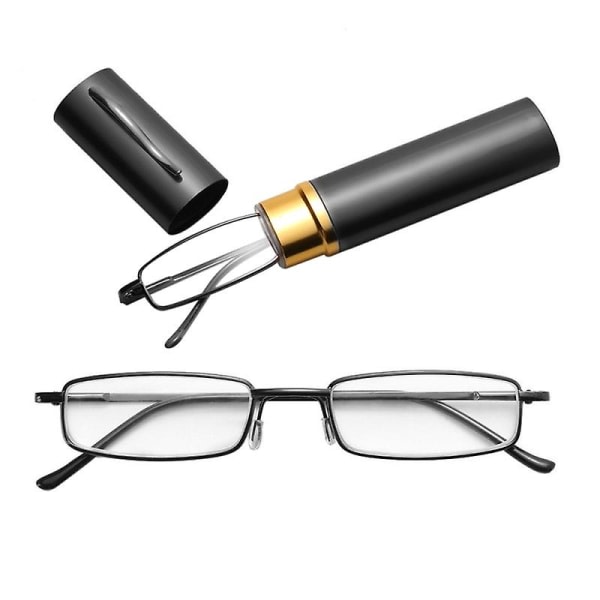 IC Läsglasögon Metallfjäderfötter bärrör (svart)