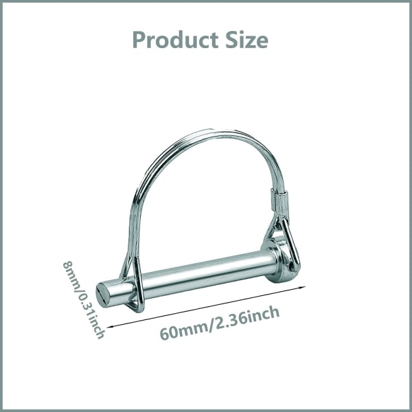 IC 10 stk. Klemmestift 8 mm, Låsestift, Jordbruksstift, M8*60 mm Plen Trådgårdslåsestift Sikkerhetskobling for tung bruk