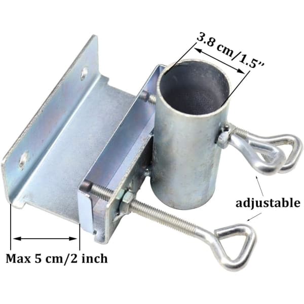 IC Paraplyholder i rustfrit stål | Fastgør til rækværk, hegn, tribuner, 1,5\" justerbart stanghul, Clip Wide Max 2\"