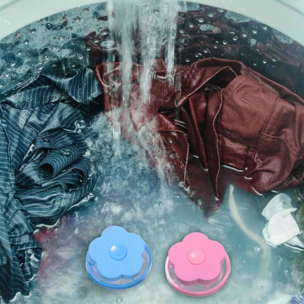 IC 4 delar återanvändbar tvättmaskin luddfångare hushållstvättmaskin ludd mesh hårfilter nätpåse tvättmaskin hårfångare (blå, rosa)