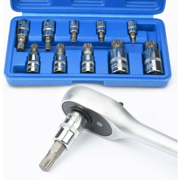 10 stk. M4 - M18 Torx Spline Bit Top Sæt - Triple Square Top Sæt med Opbevaringskasse