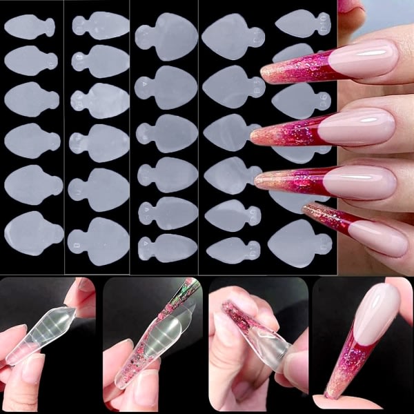 IC 48 st French Forma Dual Sticker Nail Forms Mjuk Silikon Pad French Extend Nail Stencil Dual Form French Insert Nail