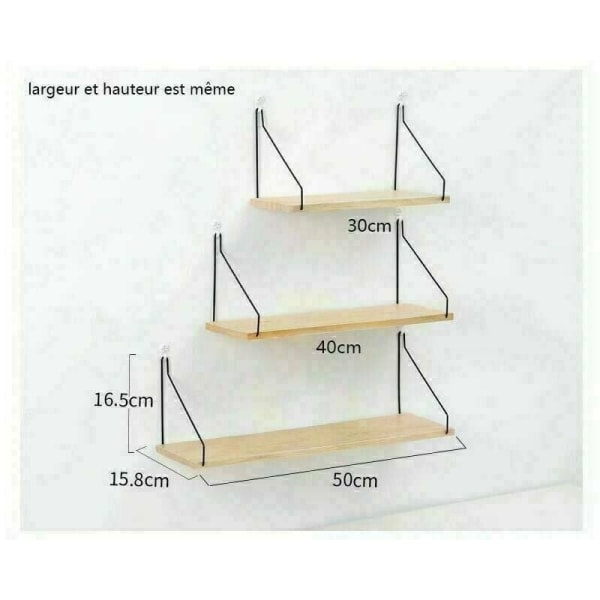 IC Seinähylly 40 cm - Syvyys 15 cm - Leijuva hylly Puuviilu - Mustat metallikiinnikkeet - olohuoneeseen, makuuhuoneeseen, toimistoon - L40 x S 15 x K 15 cm