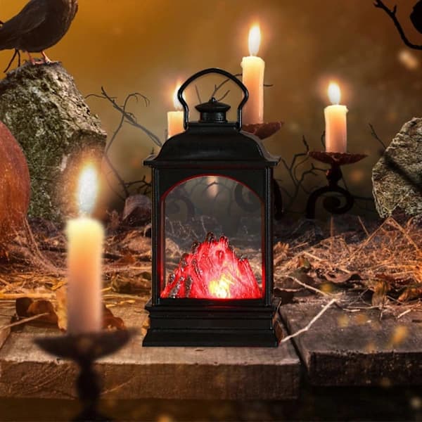 LED julelanterne natlys, retro plastik dekorativ stemningslys til hjemmefestindretning, sort 14,5 x 7 x 4 cm Black