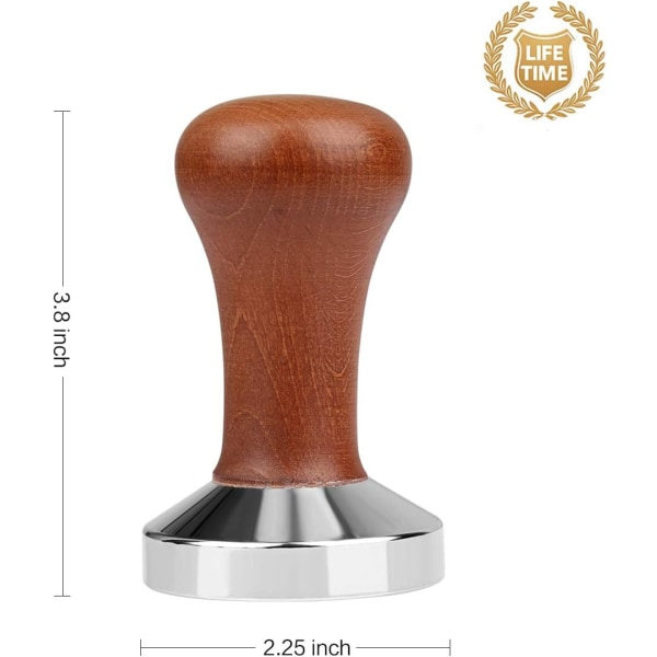 IC-tamper i förkromat stål med äkta trähandtag, inklusive matta, kaffeskjutare - kaffekvarn för kaffemaskinportafilter (51 mm)