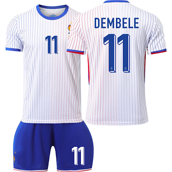 Frankrike 2024 tröja fotbollströja EM-utgåva hemma barn vuxen set nr 11 DEMBELE utan strumpor sockless 30