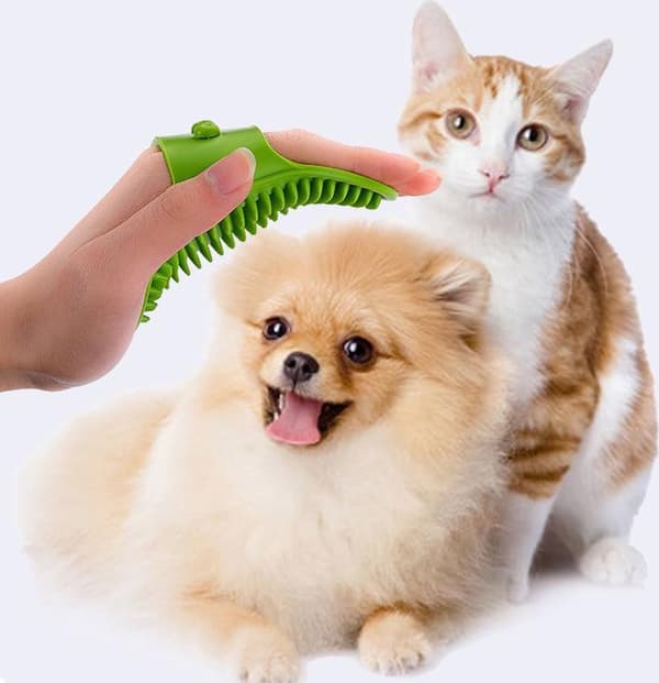 Dog Brush - Dog Comb - Bath Brush - Pet Shampoo - Softening - Massage Rubber Comb - with - Adjustable - Ring Handle - Long