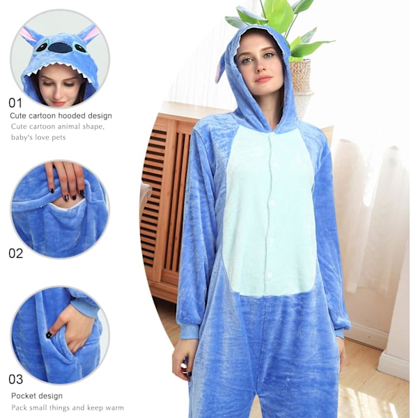 Onesies til kvinder, Onesies til voksne mænd, Pyjamas Onesies, Enhjørning, Flannels pyjamas, Dyre Onesies, 3D hættetrøjer, Halloween, Julekostumer stitch XL