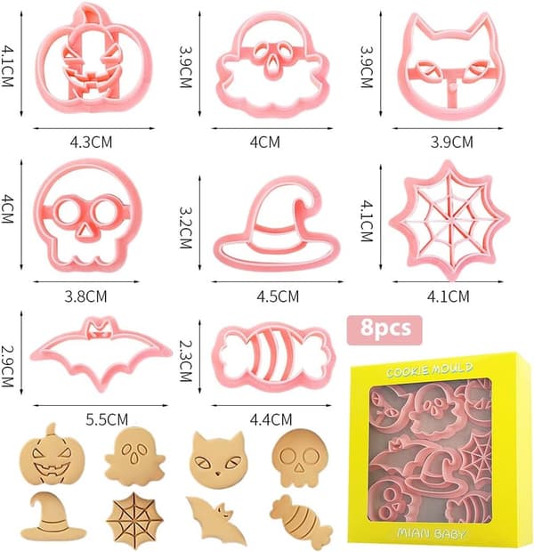 8 Halloween-udstikkere - 3D-plastforme, spøgelse græskar kat bageværktøj - til kager, bagværk, småkager