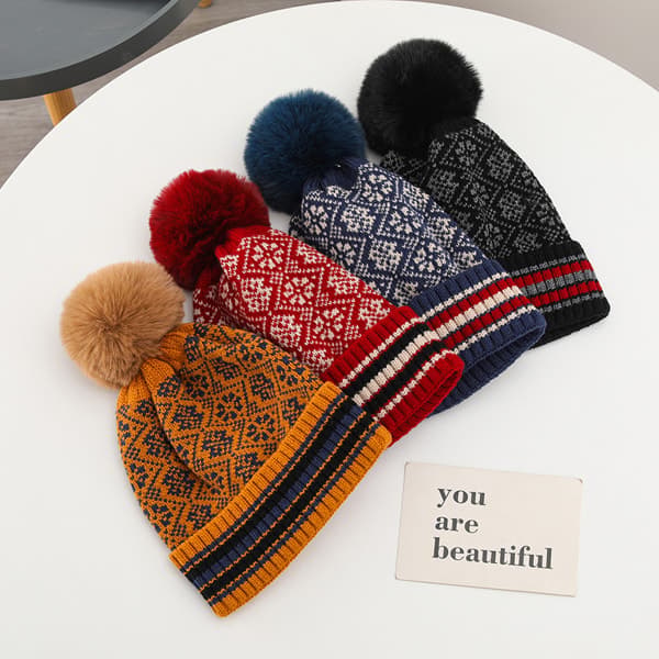 IC Hue til mænd og kvinder, strikket hue Patchwork blandet uld Gul+Rød