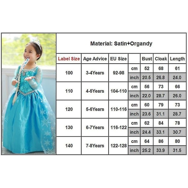 IC Cosplay Kostym Fancy Dress Up Barn Flickor Queen Elsa Prinsessklänningar CNMR 3-4 År