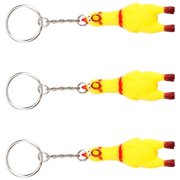 3-pack Squeeze Screaming Chicken Nyckelring Rolig gul gnisslande kycklinghänge för nycklar Väskor Telefoner ID