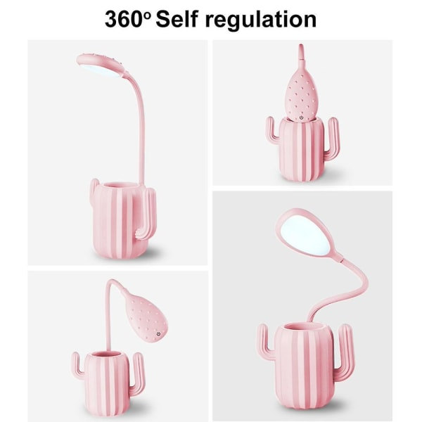 IC Skrivebordslampe, Kids Led USB Genopladelig 3-niveau Dæmpbar Natlampe med Penneholder (Rosa)