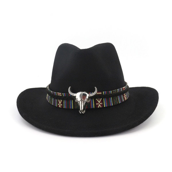 Cowboyhatt Stetson-stil Fedora Sommar Bredbrättad Cap Svart