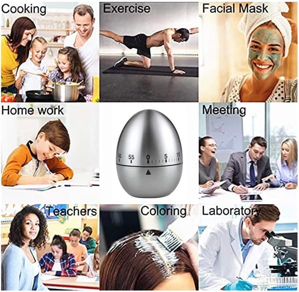 Egg Timer - Mechanical - Clock - Kitchen Timer - Stainless - Steel - Cooking Time Reminder - Suitable - Time Management - 60