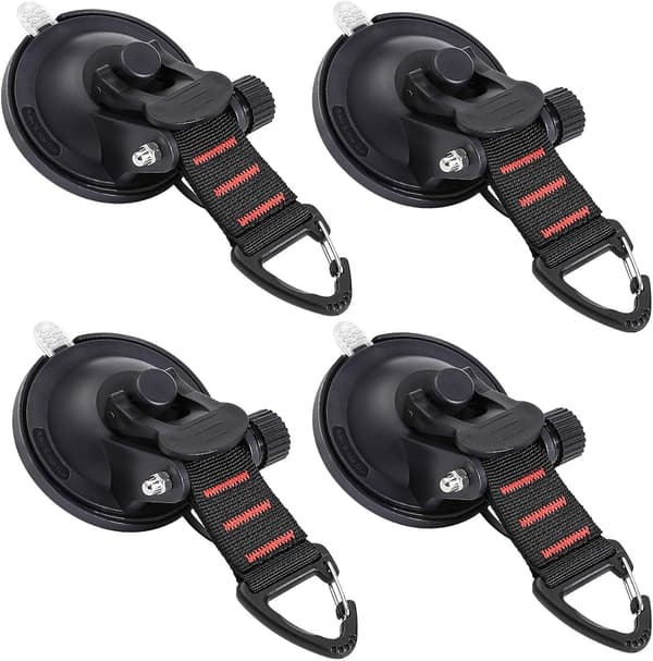 4-piece Strong Suction Cup Clip Set, No Drilling Required - Camping Accessories - Suction Cups for Tent Mounting