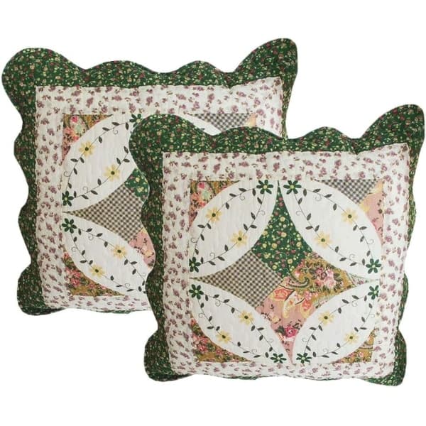 Sæt med 2 Boho Bomuld Quiltede Pudebetræk Blomsterprint Patchwork Dekorative Pudebetræk til Sofa i Soveværelset (Blomst B, 18\"x18\")