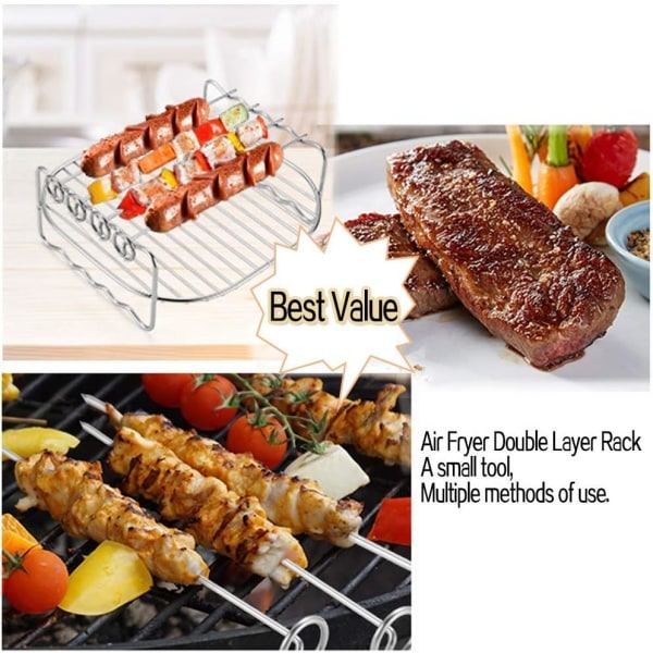 Air Fryer Stativ for XL Air Fryer - Dobbeltlags Multifunksjonsstativ med Spett - Kompatibel med Philips XL Power Airfryer
