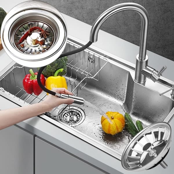 IC Vaskplugg 78 mm, Universal Vaskfilter, Universal Vask i Rustfritt Stål Plug-Sink Avløp/Vask-Kjøkkenvask Sil