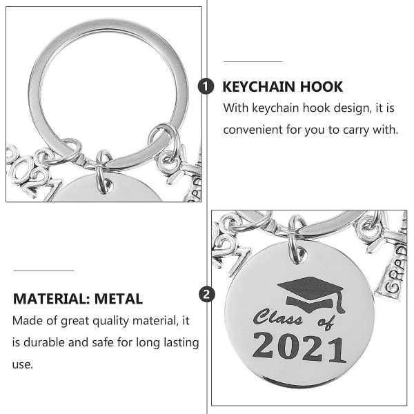 2 st rostfritt stål hängsmycke bokstäver Nyckelring Graduation Souvenir Dekorativ Graduation Keyring（5x3cm，Sølv） IC