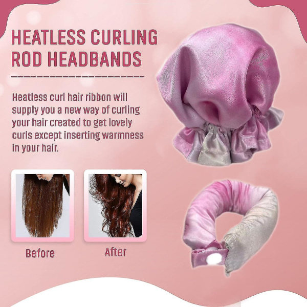 Satin värmefri hårcurler 2 set, Hårrullar för värmefria lockar med hårklämmor, Mjuk curlingstav pannband för långt hår, Curling set för sömn Svart