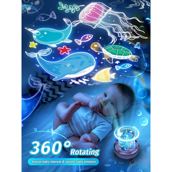 IC Eight Tone Box, Star Sky Projector Baby Night Light, Barns nattljus Musikaliskt ja självlysande nattljus, 8 musiikkia 360° roterande nattljus LED-lamppu