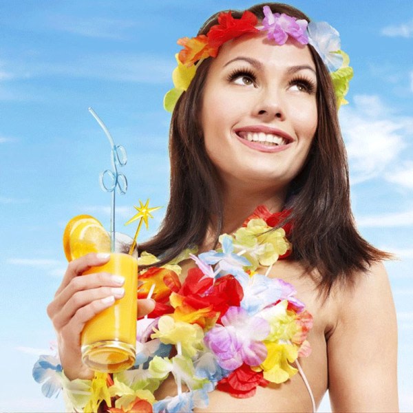 10 st Hawaiianska Blomsterkransar Halsband Poolparty Fancy Blå