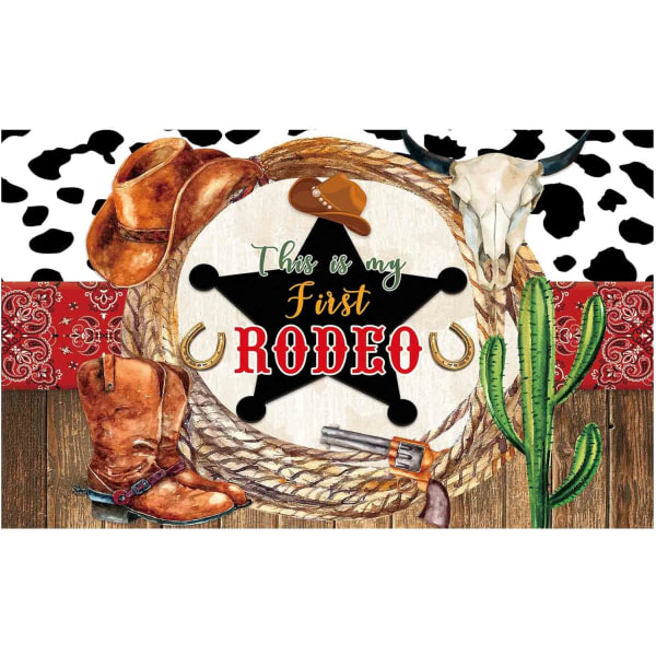 IC Min första Rodeo 1:a födelsedag Bakgrund Western Cowboy Första Bday Festtillbehör Banner Vilda Västern Rustik trä Boot Hat Bakgrund