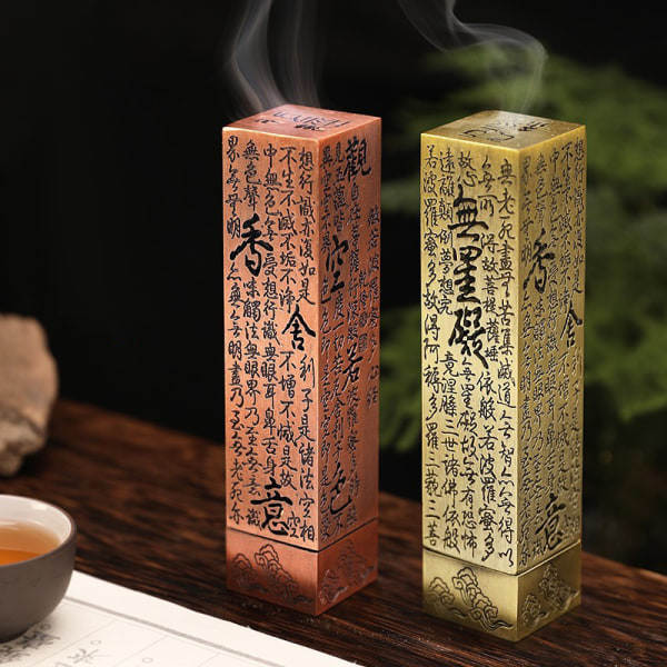 IC Retro rökelsebrännare Vertikal Zen Buddha Heart Sutra Pillar Met Guld