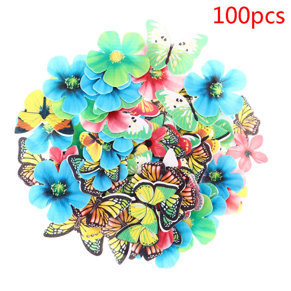 IC Blandede Spiselige Blomster Butterfly Wafer Rispapir Kage Toppers De Multicolor C