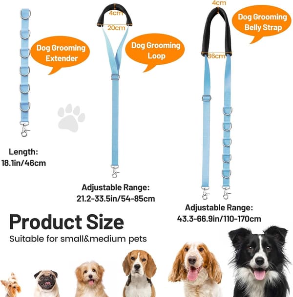Hundefrisering Bugrem, Justerbar Nylon Bordarmforlænger Med Clips, Små Til Mellemstore Hunde, Badning Og Trimning, Blå
