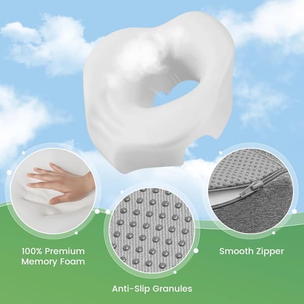 Massage Pillow for Face Down with Dual Breathing Holes Memory Foam Neck Support Grey