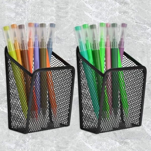 IC Magnetisk Penneholder, Metal Grid Skrivebords Opbevaringsboks, Sort Kvadrat