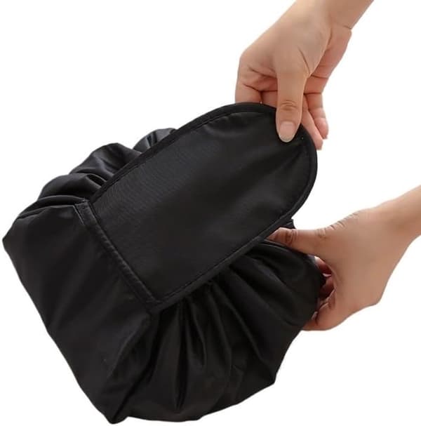 Rejsetaske med snoretræk til kosmetik, sort, bærbar makeuptaske