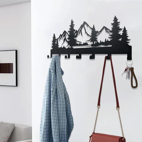 Metal Wall Mounted Key Holder with 7 Hooks, Organizer Shelf for Entryway