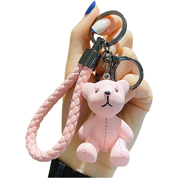 Tecknad eativ hartsdocka björnBear Nyckelring Berlock för bilnycklar, ryggsäckstillbehör söt väska prydnad (rosa，2st) IC