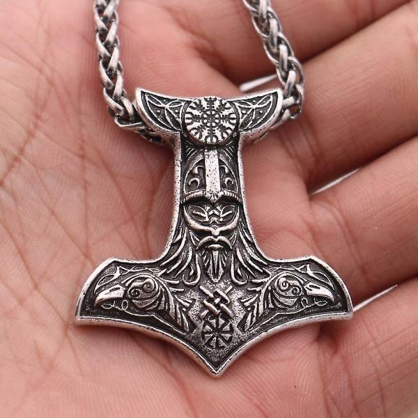 Odins Raven Slavisk Kolovrat Viking Runpärlor Halsband Herrsmycken Thor Mjolnir Hammare Amulet Runenknut Hängande