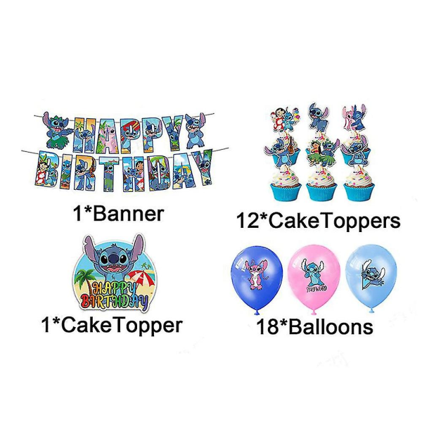 Stygn tema födelsedagsfest dekoration ballonger banners tårta toppers set null none