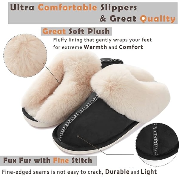 IC Damtofflor Memory Foam Fluffig Mjuk Varm Slip On House Tofflor, Anti-sladd Mysig plysch för inomhus utomhus (Storlek: Stor)