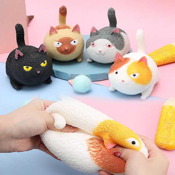 4 st Nyp Arg Katt Söt Djurleksak Kattformad Squeeze Stress Relief Ball Dekompressionsartefakt Vent Leksak Squeeze Djurleksaker Barnpresent