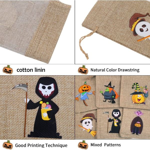 IC 48 stk Halloween jutepose gaveposer, slikposer med snøre til børn Halloween Party Favor