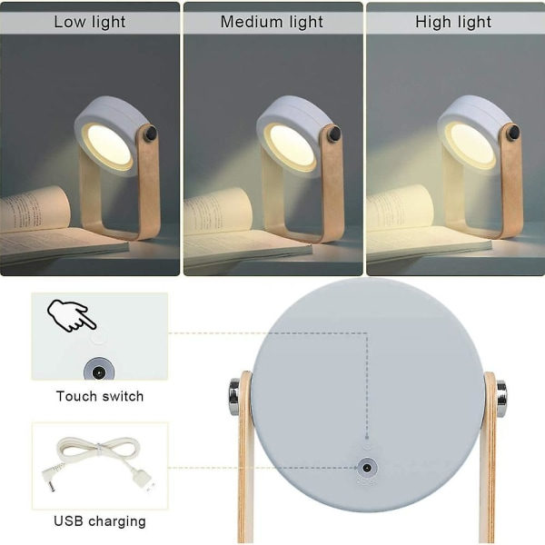 IC Fällbar bordslampa, 4000 mAh Baby nattlampa Bärbar bordslampa vid sängkanten Touch Control sovrumslampor, 3 lägen LED
