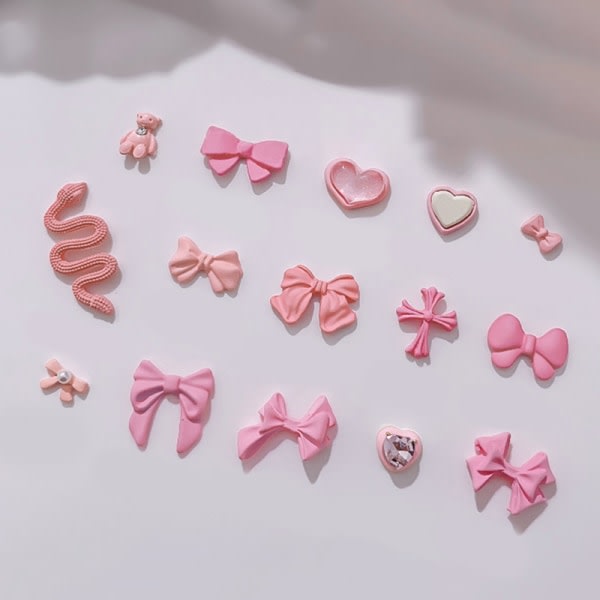 IC Pink Bowknot Pearls Heart Bear Nailsmycken Manikyrtillbehör 03