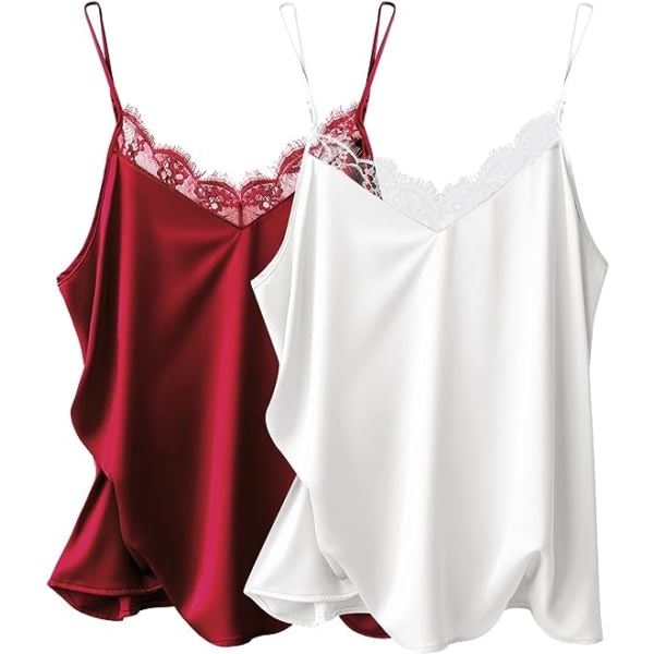 IC Ekouaer Dam 2-pak Satin Silke Camisole Spets Top Spaghetti Strap Linne Basic Cami Top XL