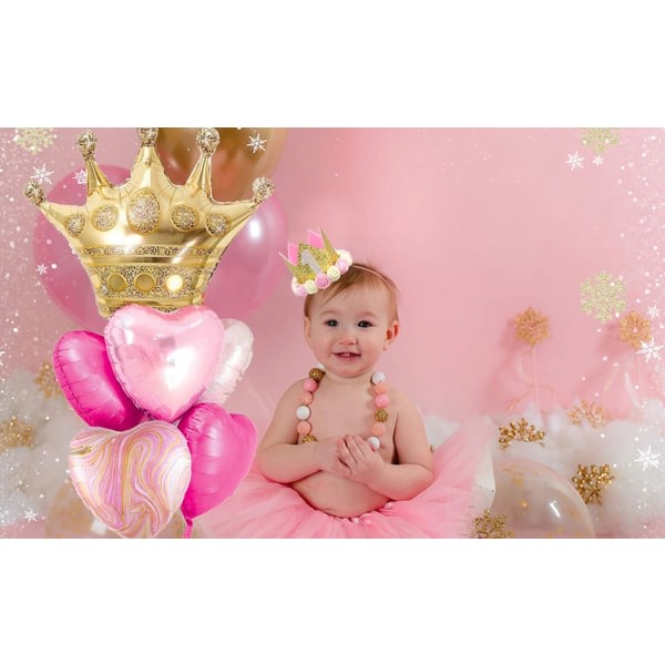 IC Rosa og guld store kronhjärtfolie helium mylar ballonger sett for flickans grattis på födelsedagen Rosa prinsessa festdekorationer