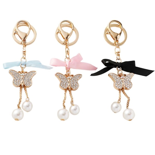 3st Butterfly Keychain Ryggsäck Hängande nyckelhänge Pearl Keyring Ornament Bag Hängande hänge（15x9cm，Asorted Color） IC