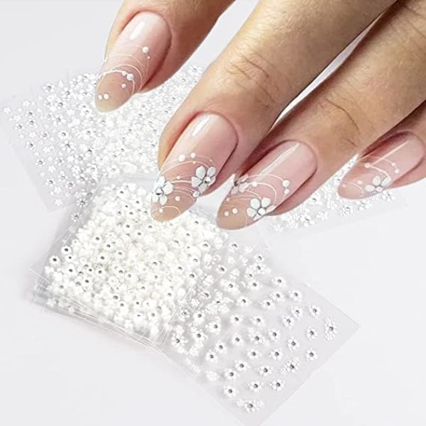 IC Vita blomma nail art 3D selvhäftande nagelklistermärken Vita nageldesigner Nageldekaler Iskristall Blomma Daisy fluga 30 ark