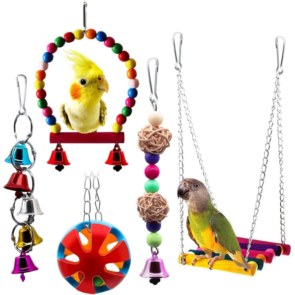 IC 5 st fågel papegoja leksaker hängande klocka husdjur Fågelbur Hängmatta gunga leksak hängande leksak, finkar