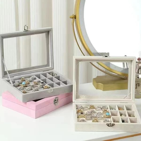 IC 2-i-1 smykkeboks Ring Ørepynt Organizer Holder Stable Beige